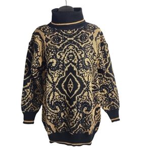 Vintage Pronto Moda Black Gold Turtle Neck Sweater Size S